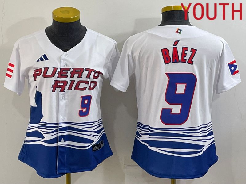 Youth 2023 World Cub Puerto Rico #9 Baez White MLB Jersey5